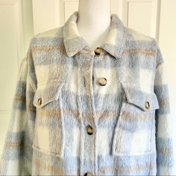 Reformation Ainslie Wool-Blend Long Jacket in Light Blue Plaid Large MSRP $268 - Picture 4 of 14